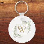 Elegant Gold Monogram Greenery gepersonaliseerd Sleutelhanger (Voorkant)