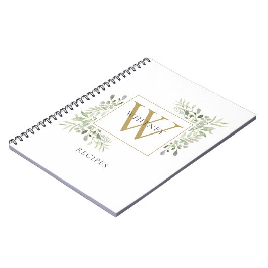 Elegant Gold Monogram Greenery Recipe Cookbook Notitieboek (Linkerzijde)