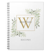 Elegant Gold Monogram Greenery Recipe Cookbook Notitieboek (Voorkant)