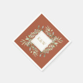 Elegant Gold Monogram Greenery Terracotta Servet (Hoek)