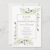 Elegant Gold Monogram Greenery Wedding Shower Kaart (Voorkant)