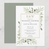 Elegant Gold Monogram Greenery Wedding Shower Kaart (Voorkant / Achterkant)