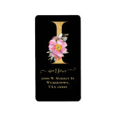 Elegant Gold Monogram I Floral Address Label (Voorkant)