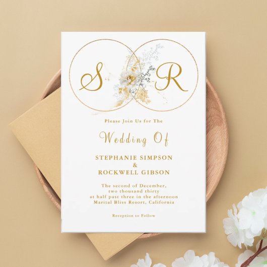 Elegant Gold Monogram in één bruiloft Kaart