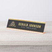 Elegant Gold Monogram Initiaal Design Bureau Naambordje (Voorkant)