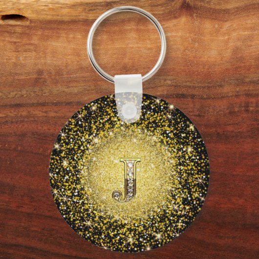 Elegant Gold Monogram J Letter gift sleutelhanger (Achterkant)