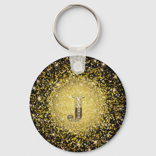 Elegant Gold Monogram J Letter gift sleutelhanger (Achterkant)