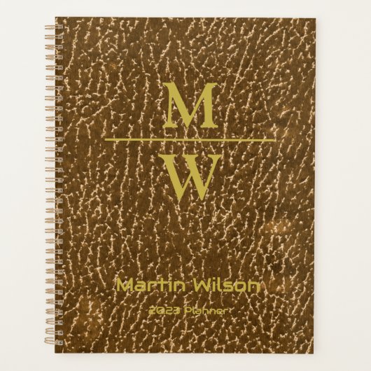 Elegant Gold Monogram Luxe Textuur Gold Lettering Planner (Voorkant)