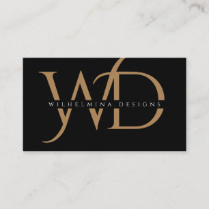 Elegant Gold Monogram Luxueuze Typografie Black Visitekaartje
