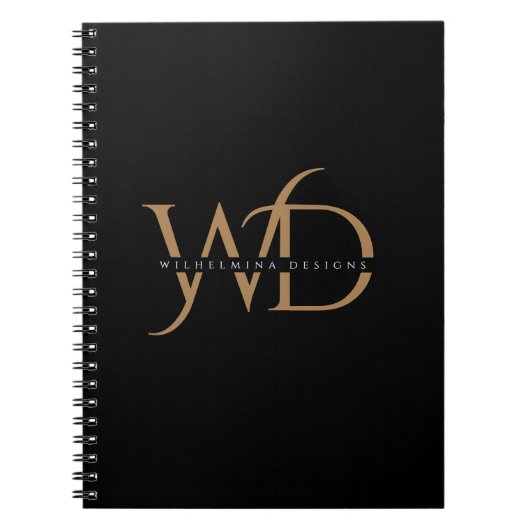 Elegant Gold Monogram Luxurieuze Typografie Black Notitieboek (Voorkant)