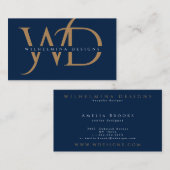 Elegant Gold Monogram Luxury Typografie Dark Blue Visitekaartje (Voorkant / Achterkant)