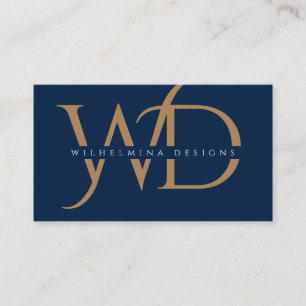 Elegant Gold Monogram Luxury Typografie Dark Blue Visitekaartje
