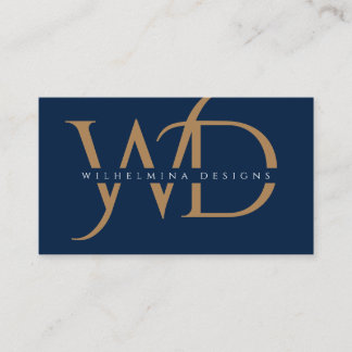 Elegant Gold Monogram Luxury Typografie Dark Blue Visitekaartje