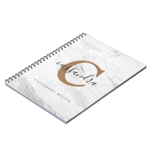 Elegant Gold Monogram Marble Notitieboek (Linkerzijde)