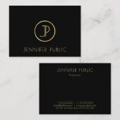 Elegant Gold Monogram Modern Black Sjabloon Bovena Visitekaartje (Voorkant / Achterkant)