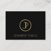 Elegant Gold Monogram Modern Black Sjabloon Bovena Visitekaartje (Voorkant)