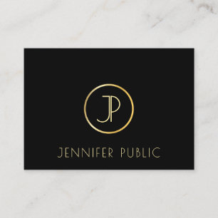 Elegant Gold Monogram Modern Black Sjabloon Bovena Visitekaartje