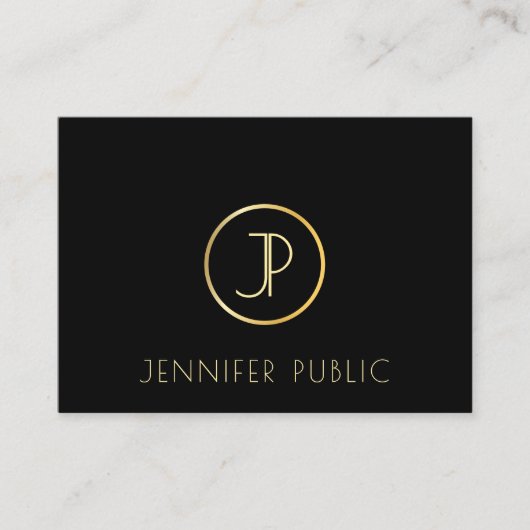Elegant Gold Monogram Modern Black Sjabloon Bovena Visitekaartje (Voorkant)