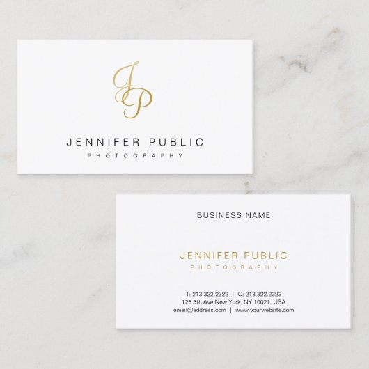 Elegant Gold Monogram Modern Plain Fotograaf Visitekaartje (Voorkant / Achterkant)