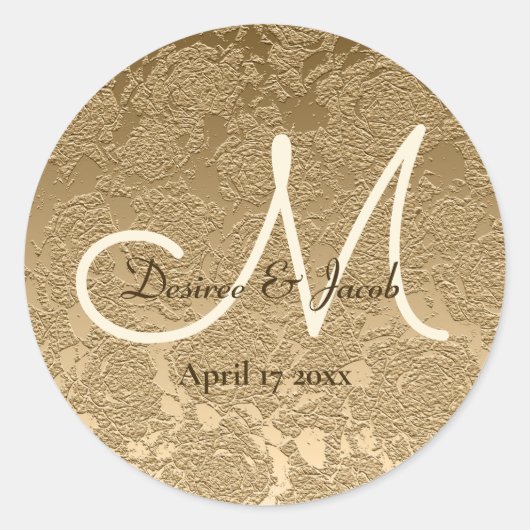 Elegant Gold Monogram Modern Wedding Ronde Sticker (Voorkant)
