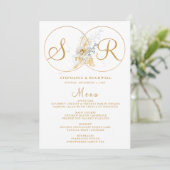 Elegant Gold Monogram Naam Initiaal Wedding Menu (Staand voorkant)