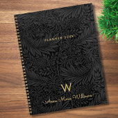 Elegant Gold Monogram Name Black Floral 2026 Planner