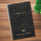Elegant Gold Monogram Name Black Floral 2026 Planner