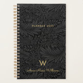 Elegant Gold Monogram Name Black Floral 2026 Planner (Voorkant)