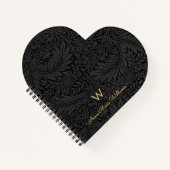Elegant Gold Monogram Name Black Floral Pattern Notitieboek (Voorkant)