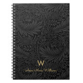 Elegant Gold Monogram Name Black Floral Pattern Notitieboek (Voorkant)