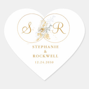 Elegant Gold Monogram Name Initiaal Wedding Heart Hart Sticker