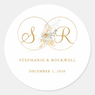 Elegant Gold Monogram Name Initiaal Wedding Ronde Sticker