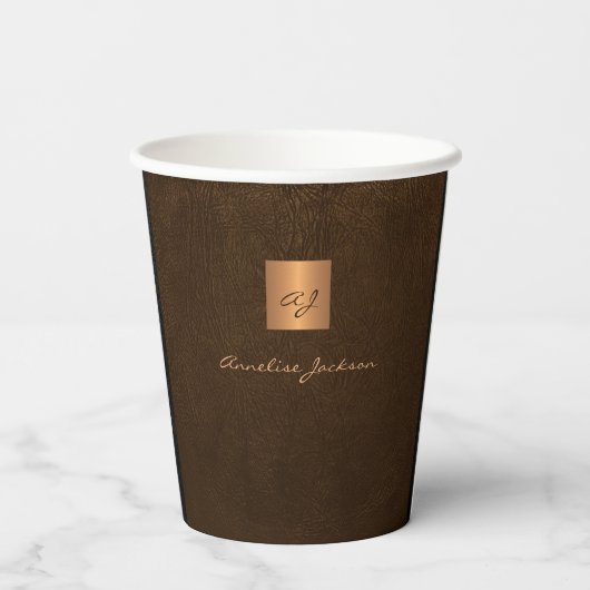 Elegant gold monogram name script papieren bekers (Achterkant)