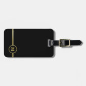 Elegant gold Monogram op zwart Bagagelabel (Voorkant horizontaal)
