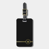 Elegant gold Monogram op zwart Bagagelabel (Voorkant verticaal)