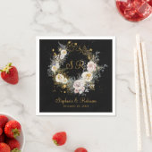 Elegant Gold Monogram op zwart bruiloft papier Servet (Insitu)