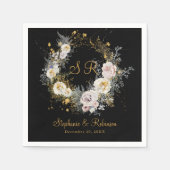 Elegant Gold Monogram op zwart bruiloft papier Servet (Voorkant)