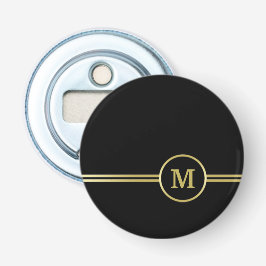Elegant gold Monogram op zwart Button Flesopener