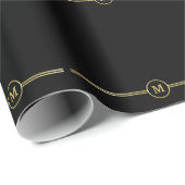 Elegant gold Monogram op zwart Cadeaupapier (Rol Hoek)
