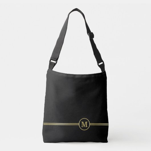 Elegant gold Monogram op zwart Crossbody Tas (Voorkant)