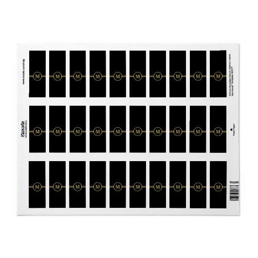 Elegant gold Monogram op zwart Etiket (Full Sheet)