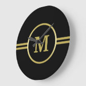 Elegant gold Monogram op zwart Grote Klok (Hoek)