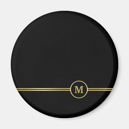 Elegant gold Monogram op zwart Magneet (Voorkant)