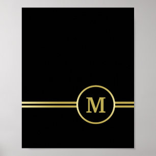 Elegant gold Monogram op zwart Poster