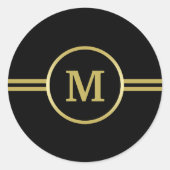 Elegant gold Monogram op zwart Ronde Sticker (Voorkant)