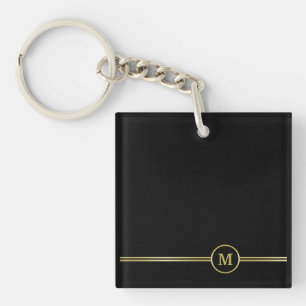 Elegant gold Monogram op zwart  Sleutelhanger