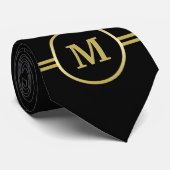 Elegant gold Monogram op zwart Stropdas (Opgerold)