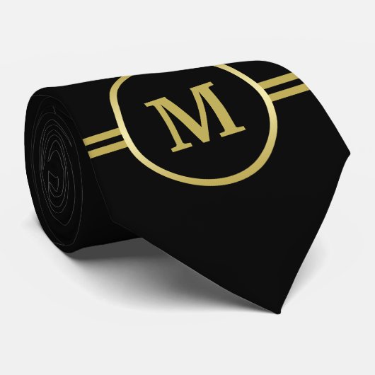 Elegant gold Monogram op zwart Stropdas (Opgerold)