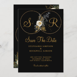 Elegant Gold Monogram op zwarte bruiloft Save The Date