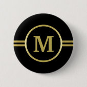 Elegant gold Monogram op zwarte Button (Voorkant)